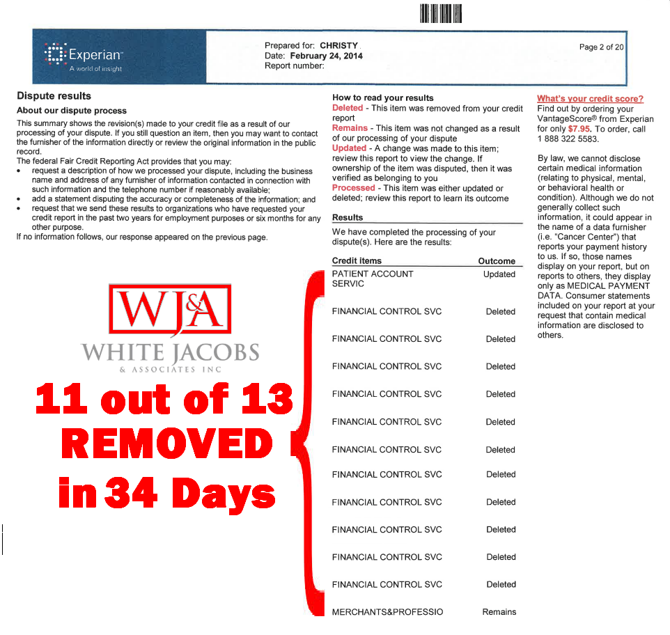 white, jacobs & associates experian results 2.24.14