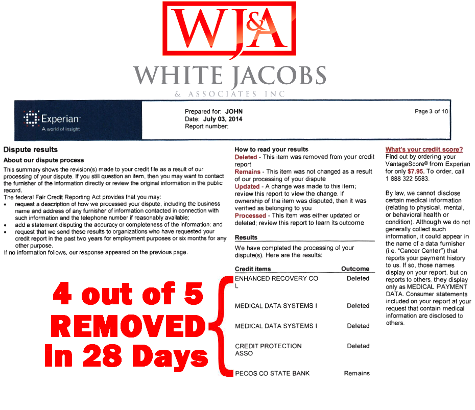 white, jacobs  & associates experian results 7.3.14