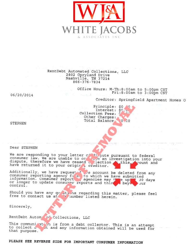  White, Jacobs & Associates creditor response 6.20.14